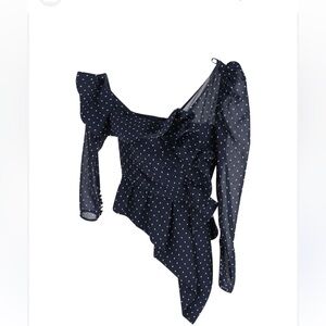 Self-Portrait One-Shoulder Ruffled Swiss-Dot Chiffon Top